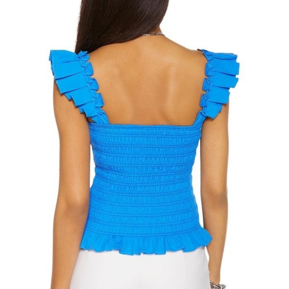NWT Ramy Brook Riley Smocked Ruffle Top Size XS Horizon - Picture 4 of 7